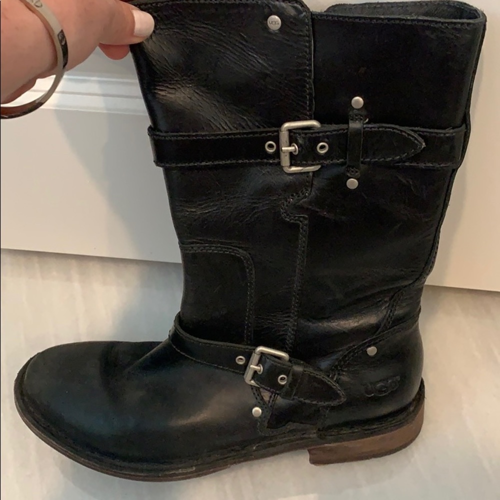 Black Ugg motorcycle boots.